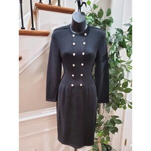 Don Sayres For Wellmore Black Wool Round Neck Long Sleeve Knee Length Dress 6P